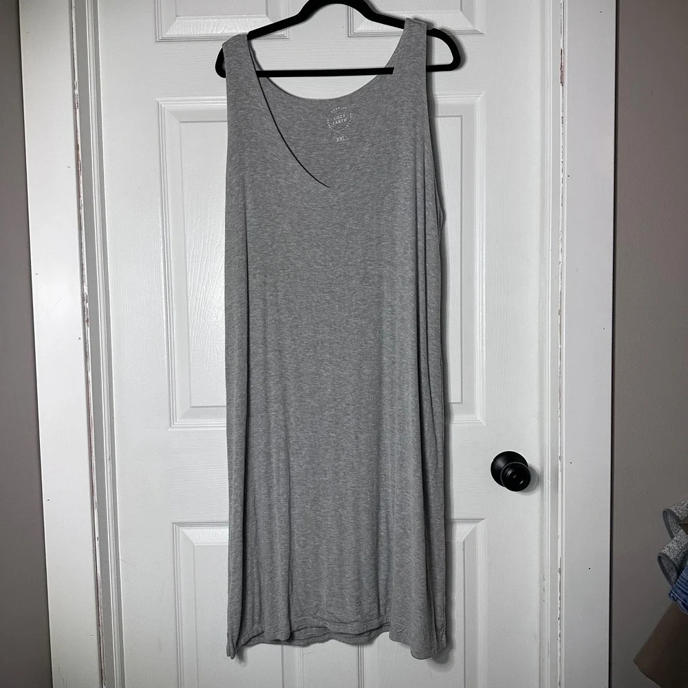 Cozy Earth Premium Bamboo Ribbed V-Neck Tank‎ Dress Sleeveless  Gray